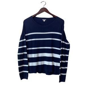 GAP Navy White Stripe Long Sleeve Cotton Blend Boat Neck Sweater Size L